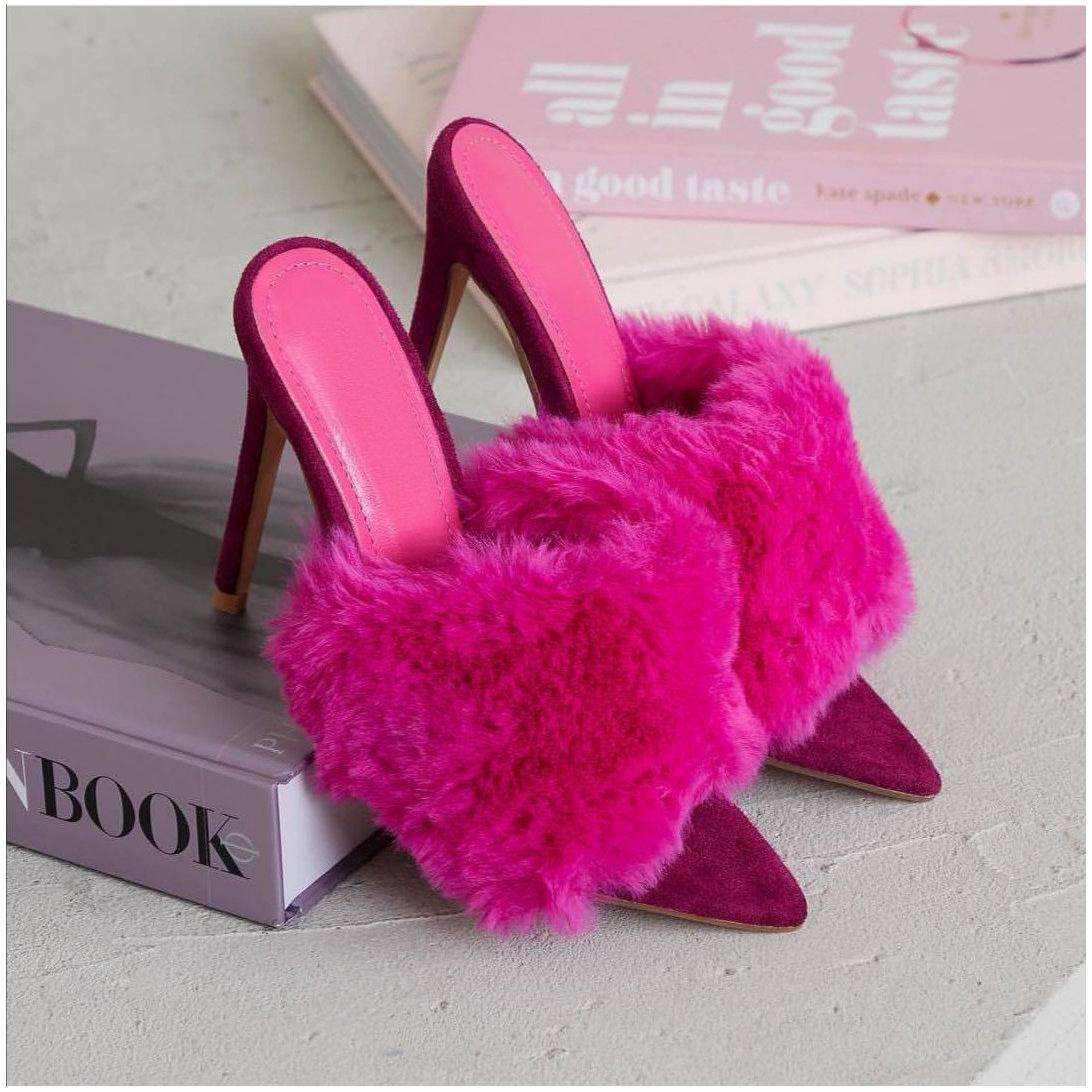 Jbarg Pink Fluffy Fur High Heel