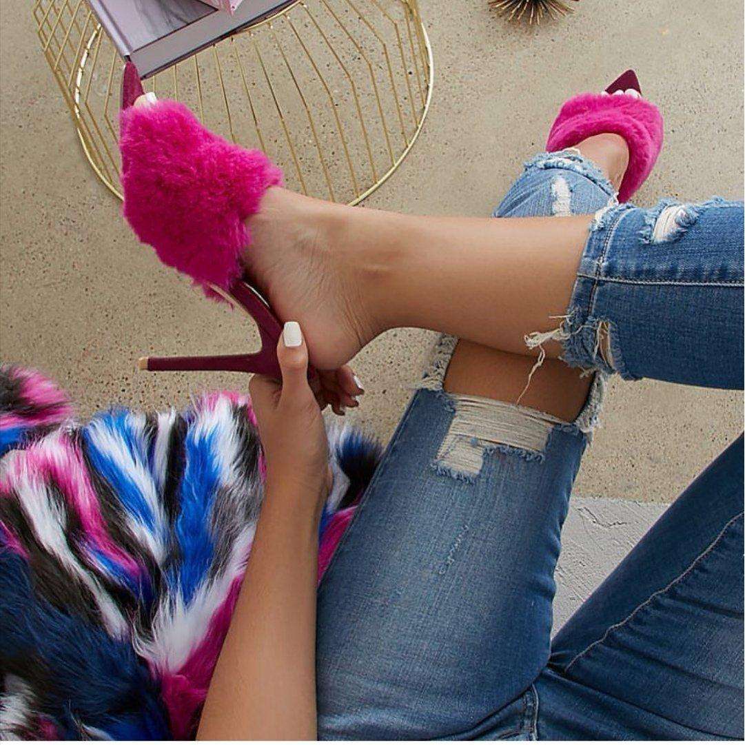 Jbarg Pink Fluffy Fur High Heel