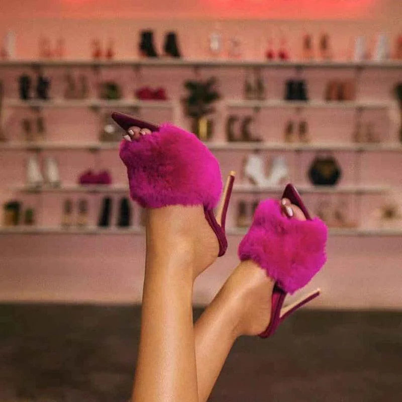 Jbarg Pink Fluffy Fur High Heel