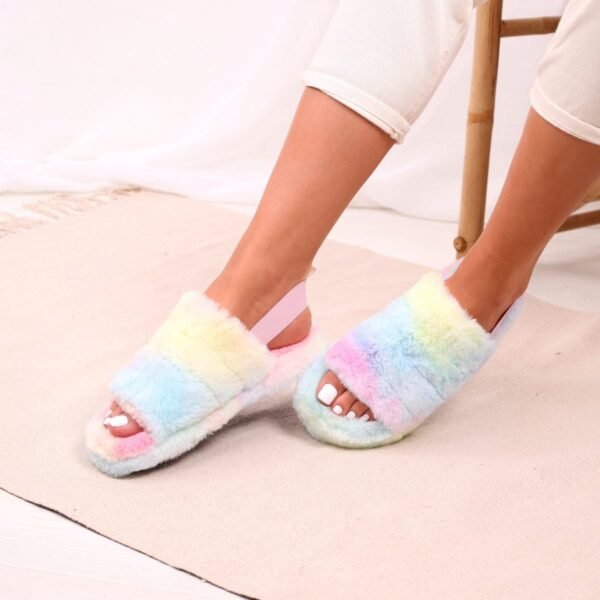 Jbarg Fluffy Fur Rainbow Wedge Heel