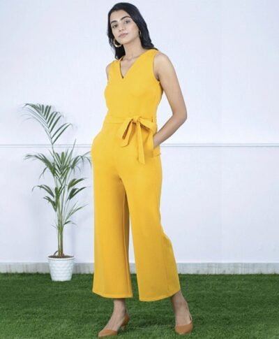 Yellow sleeveless waist knot jumpsuit !!!