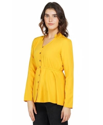 yellow full sleeves top with mandrain collar