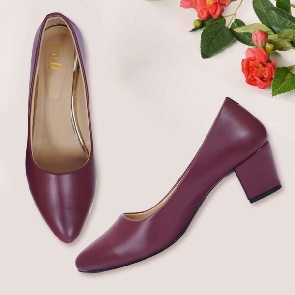 Maroon pointed toe mule heel